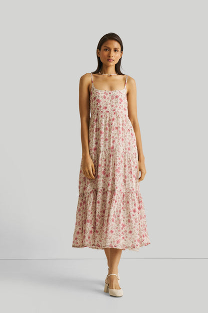 Strappy Tiered Maxi Dress in Pink Florals-0