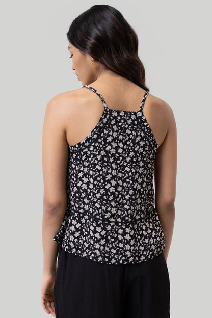 V-neck Lace Camisole in Black Florals-1