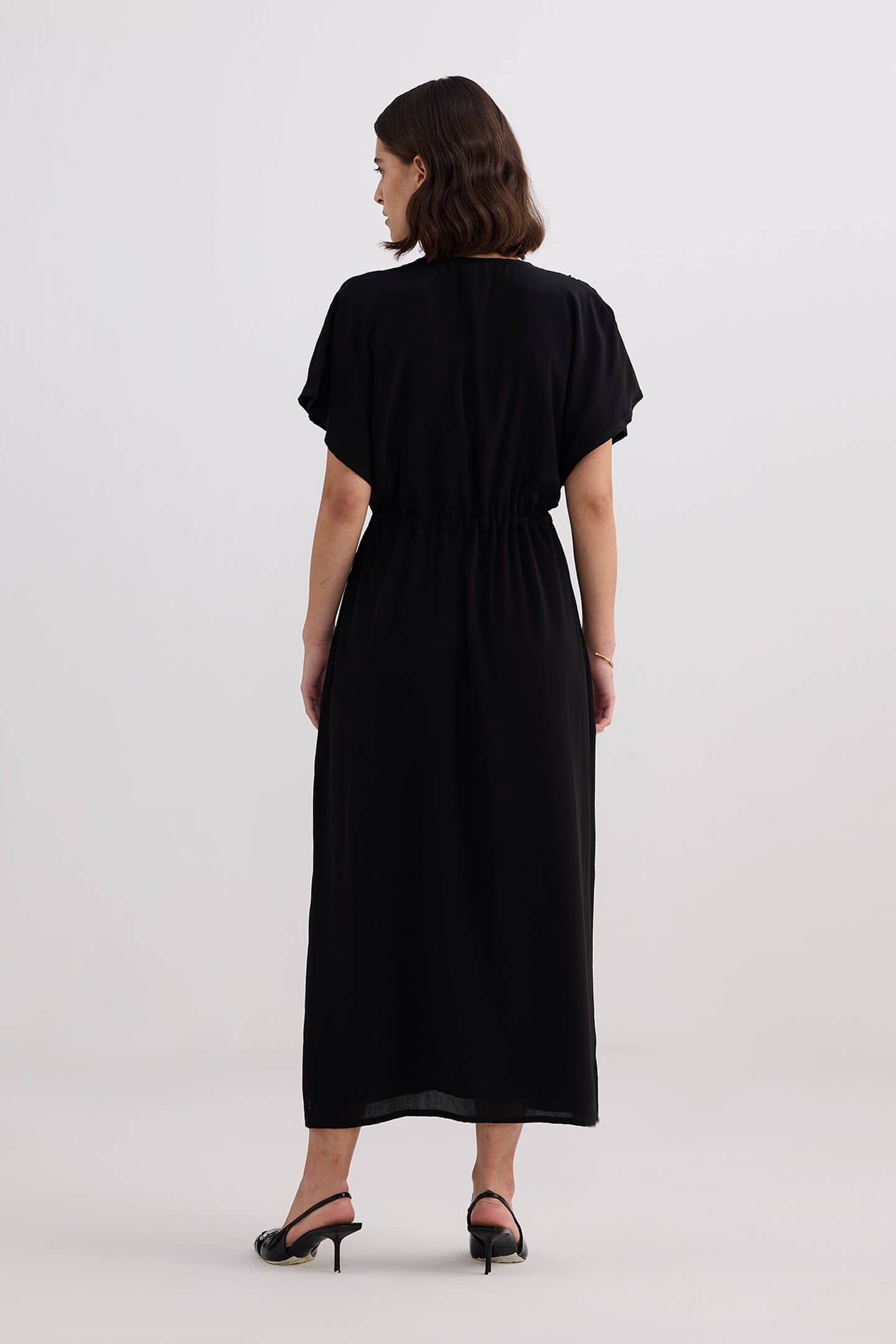 V-neck Gathered Maxi Dress in Black-1