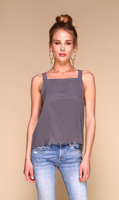 Ada Tank | Gunmetal Grey silk tank top-0