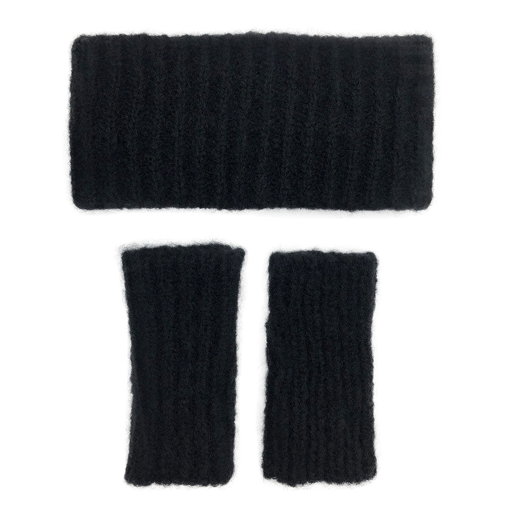 Black Ribbed Alpaca Ear Warmer-4