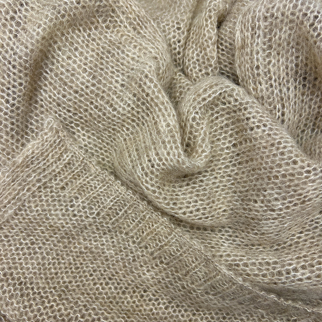 Soft Beige Handwoven Knit Alpaca Scarf-2