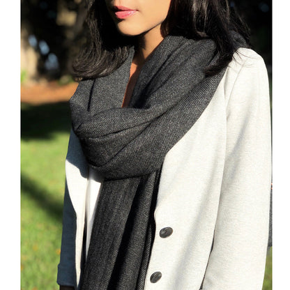 Black Handloom  Cashmere Scarf-1