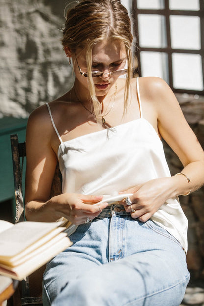 Corinne Silk Camisole | Ivory White-2