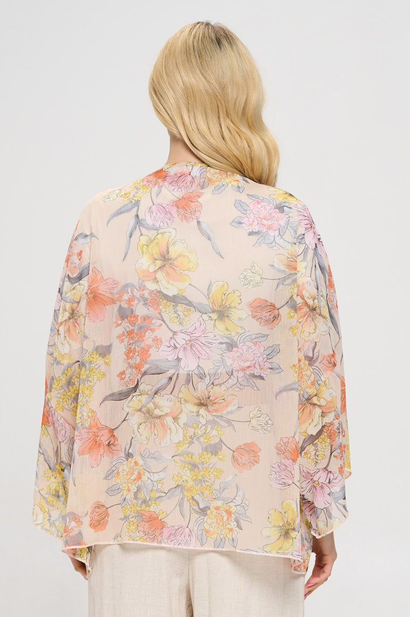 Floral Print Sheer Open Front Kimono-3