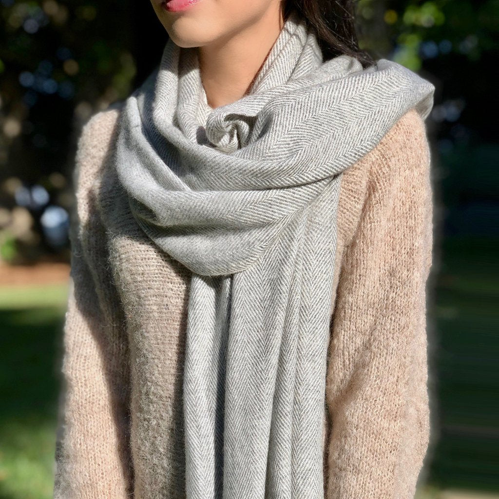 Gray Herringbone Cashmere Scarf-1