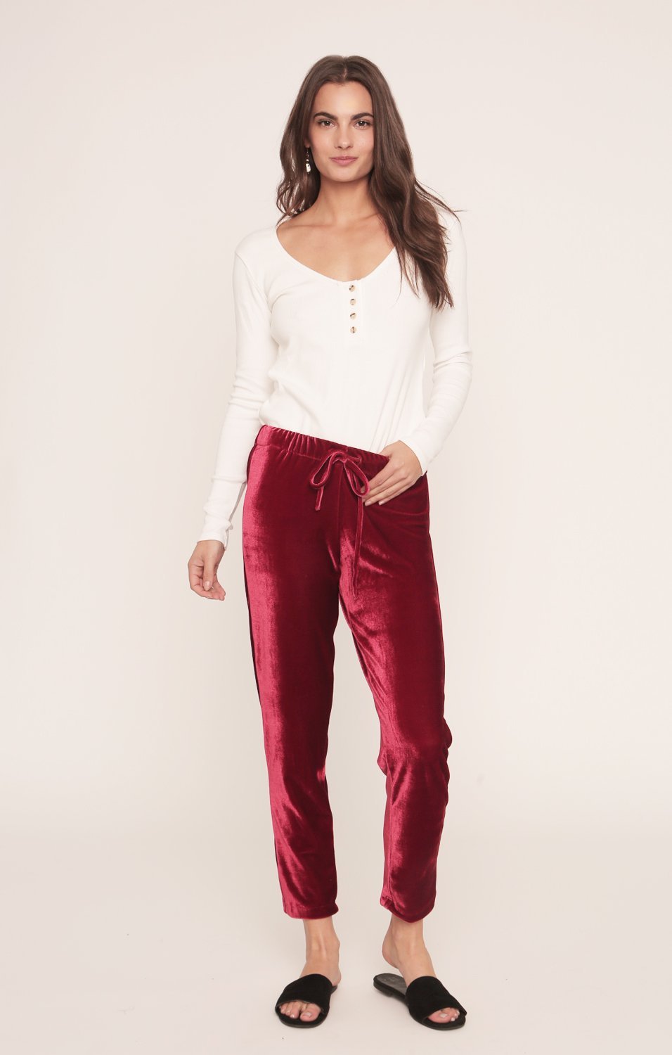 Jagger Joggers | Red Velvet Pants | Sangria Red-2