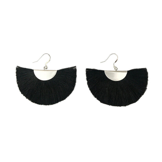 Silver Half Moon Fan Earrings-0