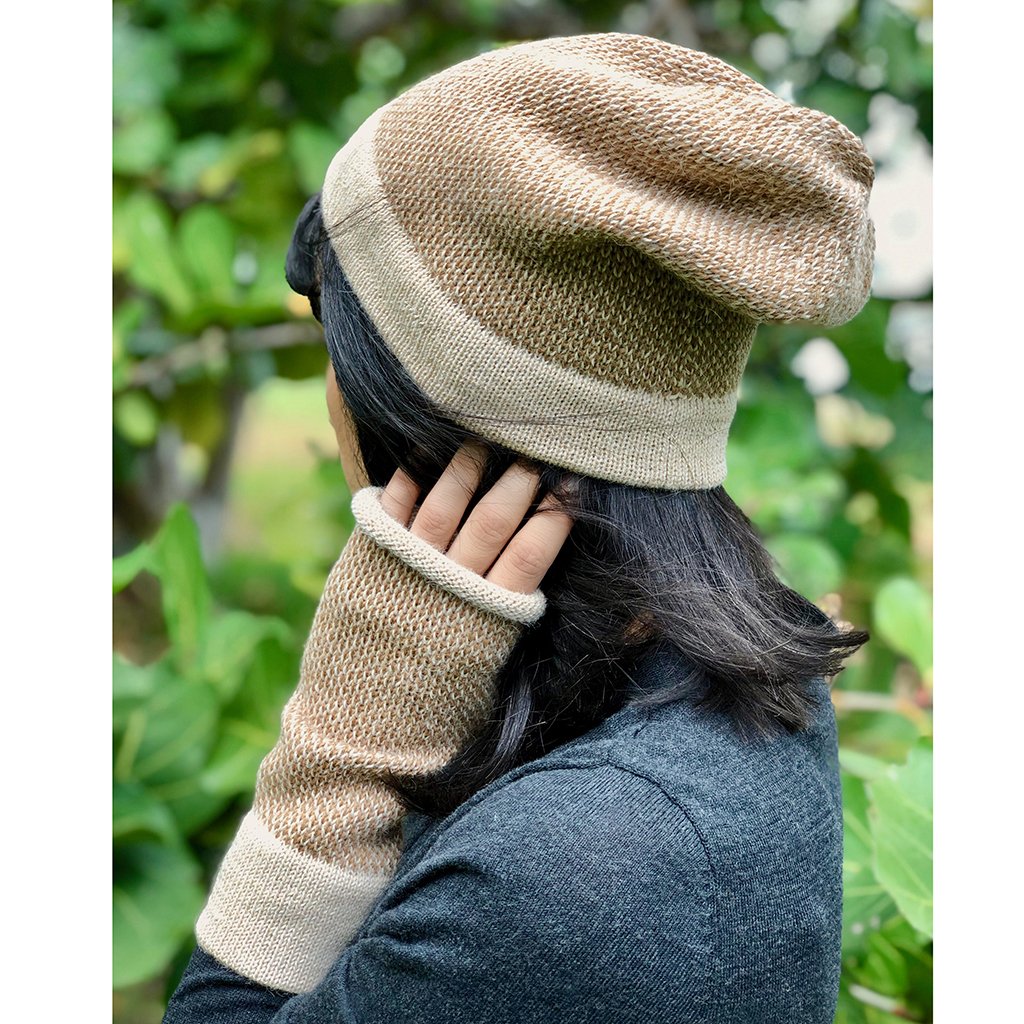 Camel Interwoven Alpaca Beanie-1